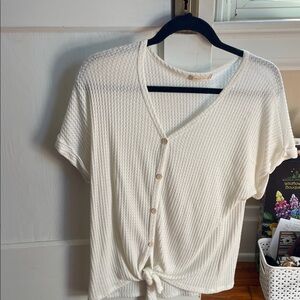 Altar'd State Cream Button-Front Tie Short Sleeve Top